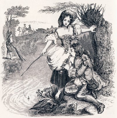 I pesci e il pastore che suona il flauto - Favole di La Fontaine da Grandville