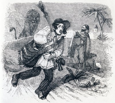 Il leone e il cacciatore - Favole di La Fontaine da Grandville