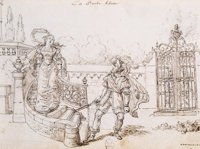 Barbablù, illustrazione per la fiaba di Charles Perrault (1628-1703), incisione di Grandville (1803-1847) da Grandville