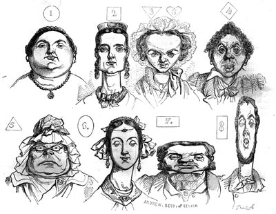 Cartoni animati che illustrano le diverse forme del viso, espressioni, associandole a caratteristiche morali distinte di Jean Ignace Isidore Gerard Grandville. In 