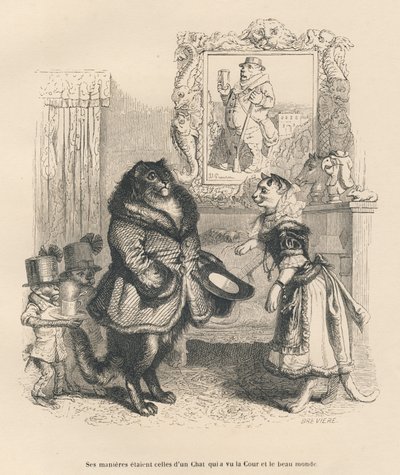 Gatto di corte che saluta una giovane gatta da Grandville