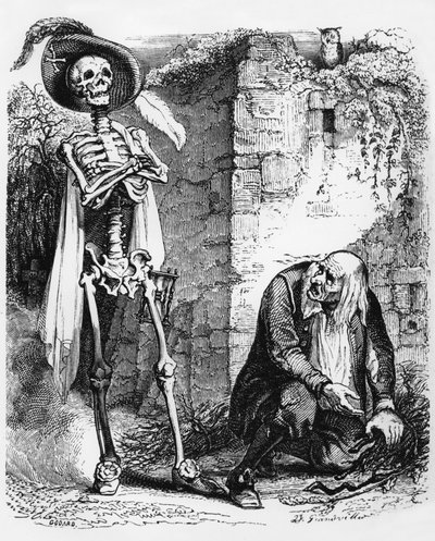 La favola di La Fontaine: La morte e il boscaiolo, incisione di J.J. Grandville, c. 1838-40 da Grandville (1803 47)