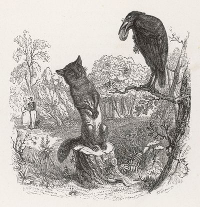 Favola di La Fontaine: Il Corvo e la Volpe, c.1860 da Grandville (1803 47)