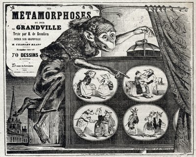 Letteratura. La Metamorfosi Quotidiana, del caricaturista Jean Jacques Grandville. Poster, Francia da Grandville