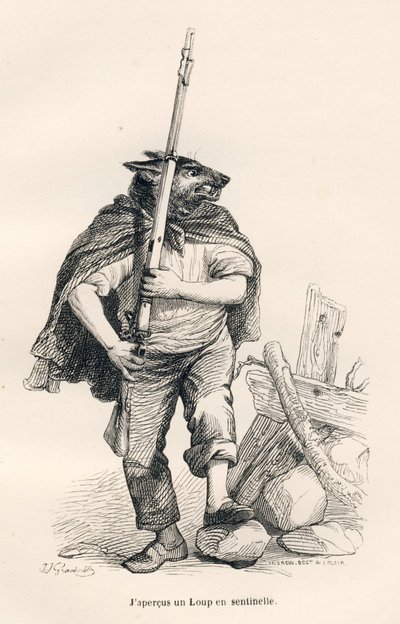Lupo di guardia. Vignette illustrate da JJ Granville. Incisione firmata Andrew, Best e Leloir nella parte intitolata "Voyage d