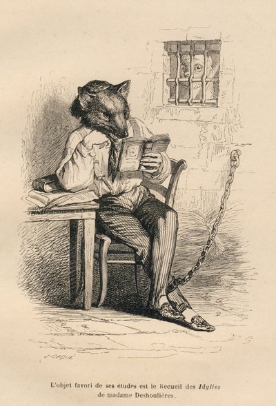 Lupo che legge in una prigione da Grandville