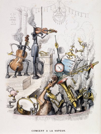 Musicisti trasformati in macchine e che danno un "Concerto a vapore" - in "Un altro mondo" di Grandville, fine XIX secolo da Grandville