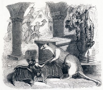 Il pipistrello e le due donnole (La chauve-souris et les deux belettes) - Favole di La Fontaine da Grandville