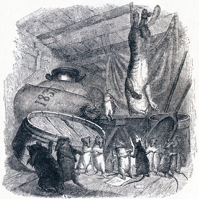Il gatto e il vecchio topo - Favole di La Fontaine da Grandville