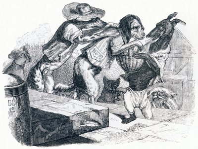 Il cane che porta la bocca del suo padrone al collo - Favole di La Fontaine da Grandville