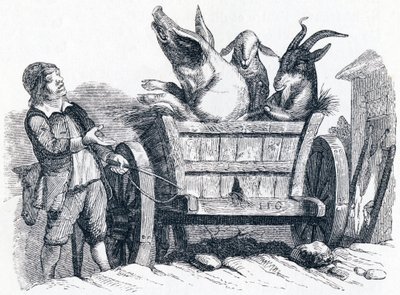Il maiale, la capra e la pecora (Le cochon, la chèvre et le mouton) - Favole di La Fontaine da Grandville