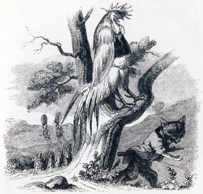 Il gallo e la volpe (Le coq et le renard) - Favole di La Fontaine da Grandville