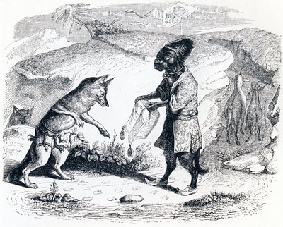 Il leone malato e la volpe (Le lion malade et le renard) - Favole di La Fontaine da Grandville