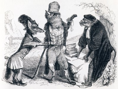 Il lupo che accusa la volpe davanti alla scimmia - Favole di La Fontaine da Grandville