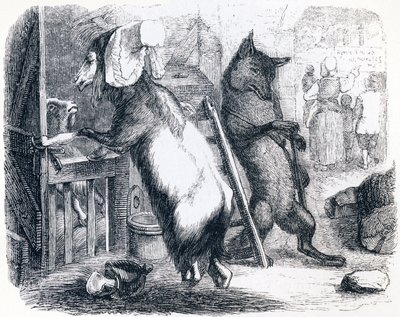 Il lupo, la capra e il capretto (Le loup, la chèvre et le chevreau) - Favole di La Fontaine da Grandville