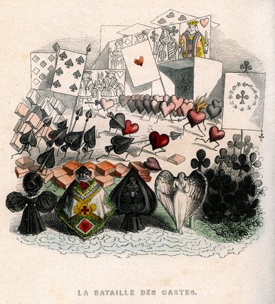 Illustrazione: Una battaglia di carte da gioco, per "Un Autre Monde", edizione Fournier da Grandville