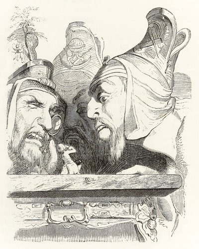 Gulliver viene ispezionato dai residenti di Brobdingnag, dai Viaggi di Gulliver di Jonathan Swift da Grandville