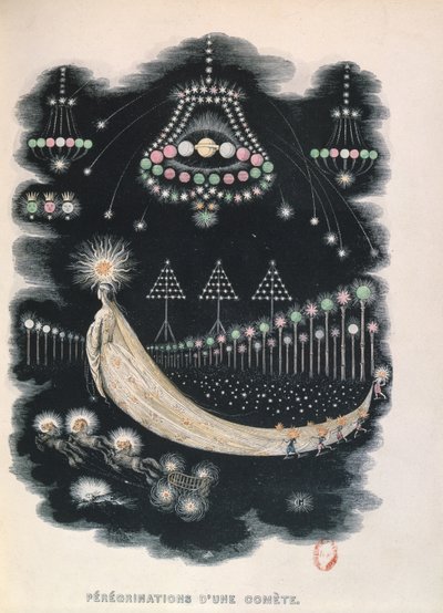 Peregrinazione di una cometa, probabilmente un souvenir della Cometa di Halley nel 1834. 1849 da Grandville