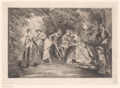 Paesaggio di parco con compagnia elegante da Gérard Jean Baptiste Scotin (II)