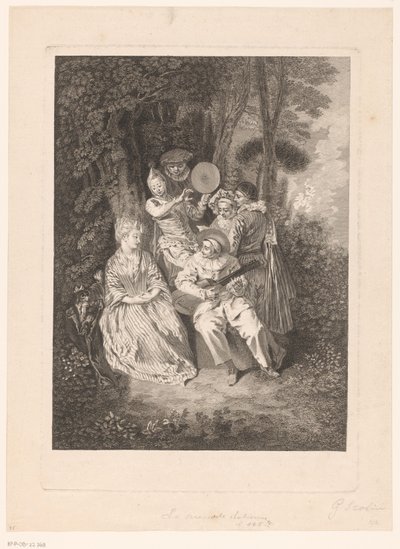 Paesaggio del parco con figure teatrali che portano una serenata a una dama da Gérard Jean Baptiste Scotin (II)