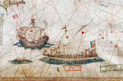 Dettaglio di navi ad albero alto dalla Carta Nautica di Grazioso Benincasa da Grazioso Benincasa