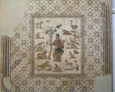 Orfeo circondato da animali, mosaico policromo da Greco Roman Greco Roman