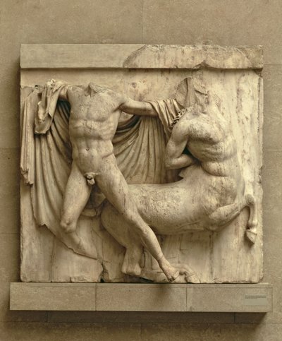 Un lapita che uccide un centauro, metopa XXVII dal lato sud del Partenone, 447-432 a.C. da Greek