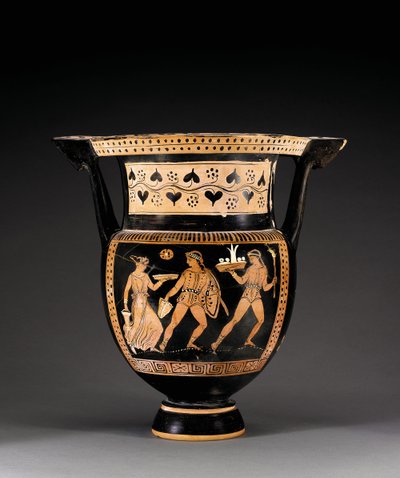 Cratere a colonna a figure rosse apulo, attribuito al gruppo Letet, c.370-360 a.C. da Greek
