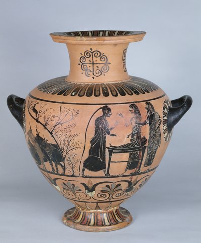 Idria ionica arcaica che raffigura Hermes che finge di dormire, da Cerveteri, c.530 a.C. da Greek
