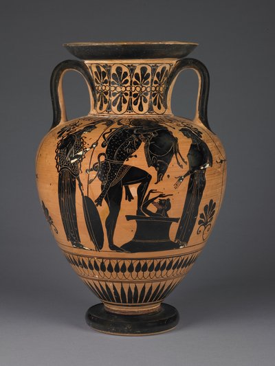Anfora attica a figure nere con Eracle che porta il cinghiale di Erimanto, c.510 a.C. (terracotta) da Greek