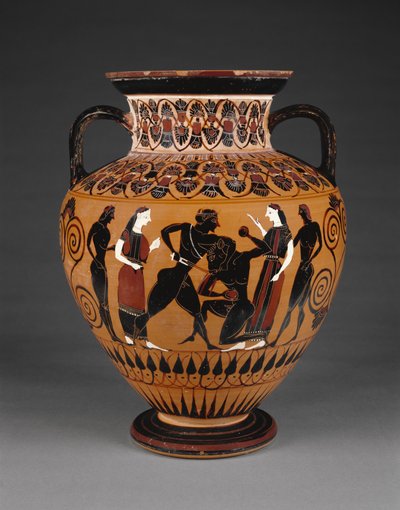 Anfora attica a figure nere con Teseo che uccide il Minotauro, c.550 a.C. (terracotta) da Greek