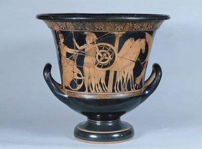 Cratere a calice a figure rosse attico raffigurante un oplita che parte per la guerra (ceramica) da Greek