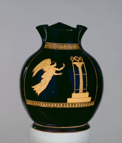 Oinochoe a figure rosse attica decorata con la scena di una Nike alata che vola con un nastro verso un tripode, vicino al Pittore di Calliope, da Nola, c.430 a.C. da Greek