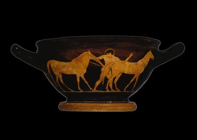 Skyphos attico a figure rosse, raffigurante Eracle e le cavalle di Diomede da Greek