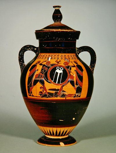 Amphora panciuta raffigurante Priamo e Achille, c.550 a.C. da Greek