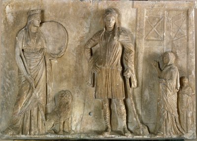 Arte greca: divinità frigie Cibele e Attis, suo figlio e amante. Rilievo in marmo del II secolo a.C. Museo Archeologico, Venezia da Greek