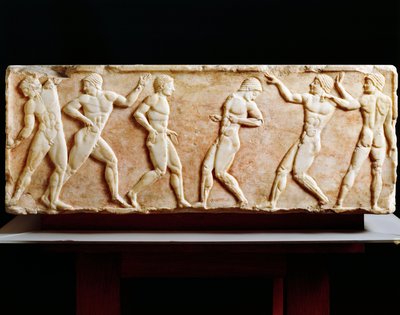 Civiltà greca, Stele che raffigura atleti in palestra, dalla necropoli di Kerameikos ad Atene, Grecia, 510 a.C. da Greek