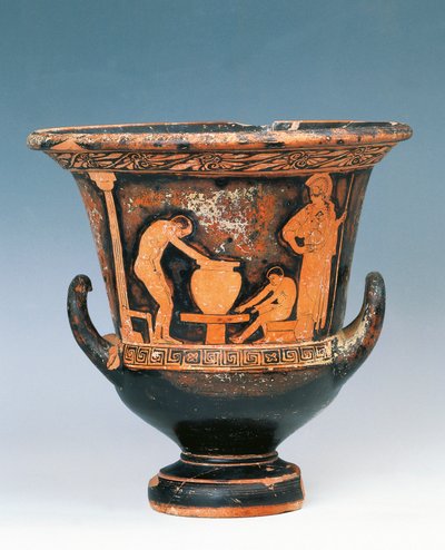 Cratere che mostra una scena di un vasaio al lavoro sotto lo sguardo di Atena, ceramica a figure rosse dalla Sicilia, Italia, Magna Grecia, V secolo a.C. da Greek