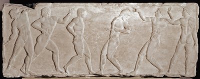 Bassi rilievi in marmo di un kouros funerario rappresentante sei atleti. 510-500 a.C. Dall