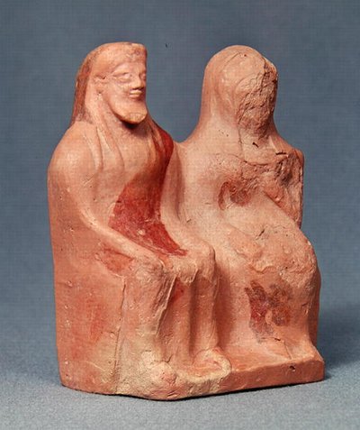 Due figure in trono, fine VI secolo a.C. (ceramica) da Greek