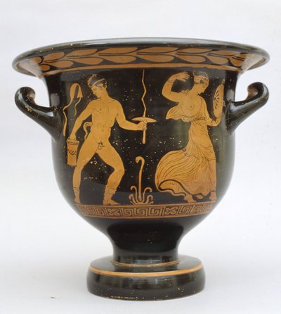 Cratere proto-apulo a campana con satiro e menade da Matera, Italia da Greek School