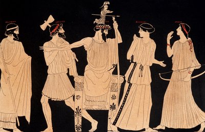 Nascita di Atena che esce dalla testa di Giove (Zeus), dipinto trovato a Vulci, ed. XX secolo da Greek School