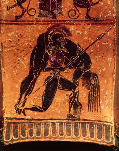 Vaso François, cratere attico a volute firmato dal vasaio Ergotimos e dal pittore Kleitias, (dettaglio) Aiace Telamonio che trasporta il corpo di Achille, 570-560 a.C. da Greek School