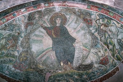 Cristo ascende al cielo circondato dai quattro evangelisti, Mosaico nella Chiesa di Hosios David da Greek School