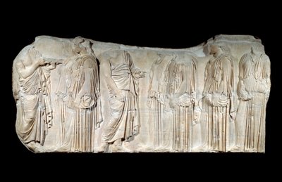 Arte greca: frammento del fregio del Partenone: processione della festa delle Grandi Panatenee: autorizzatori ed ergastine. Periodo classico. Parigi, Museo del Louvre da Greek School