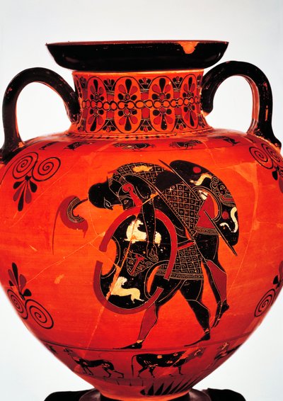 Civiltà greca, VI secolo a.C. Ceramica a figure nere. Anfora raffigurante Aiace che trasporta il corpo di Achille. da Greek School