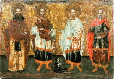 Icona raffigurante SS. Cosma e Damiano da Greek School
