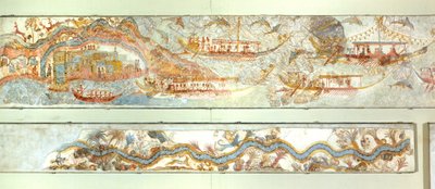 Spedizioni navali e paesaggio fluviale, affresco di Akrotiri, Thera (oggi Santorini), Grecia, Civiltà Minoica da Greek School