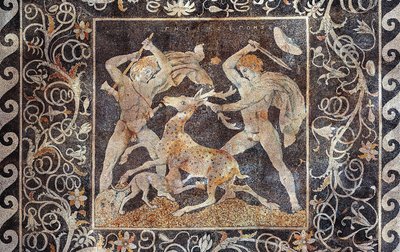 Mosaico della caccia al cervo, Alessandro Magno e Efestione, Pella, Grecia, 330-300 a.C. da Greek School