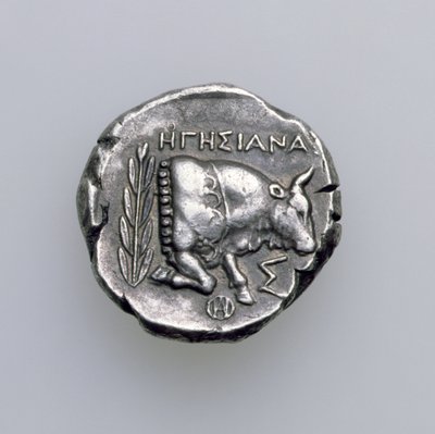 Tetradramma di Samo, Ionia, raffigurante un toro, c.390 a.C. (rovescio) da Greek School